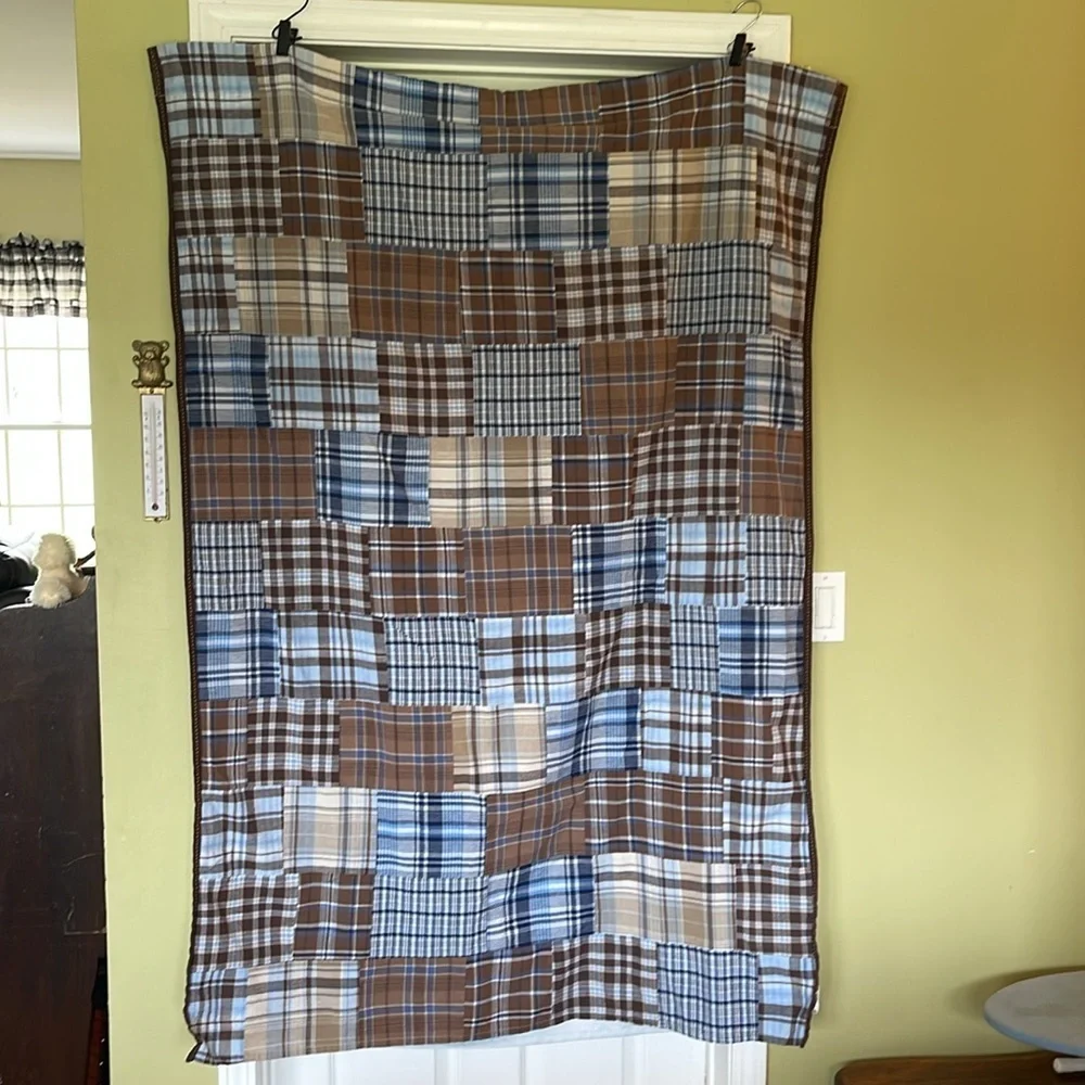 Pottery Barn Madras Patchwork Drapes - Blue Brown Plaid - 1pair 42.5” X 59.5”